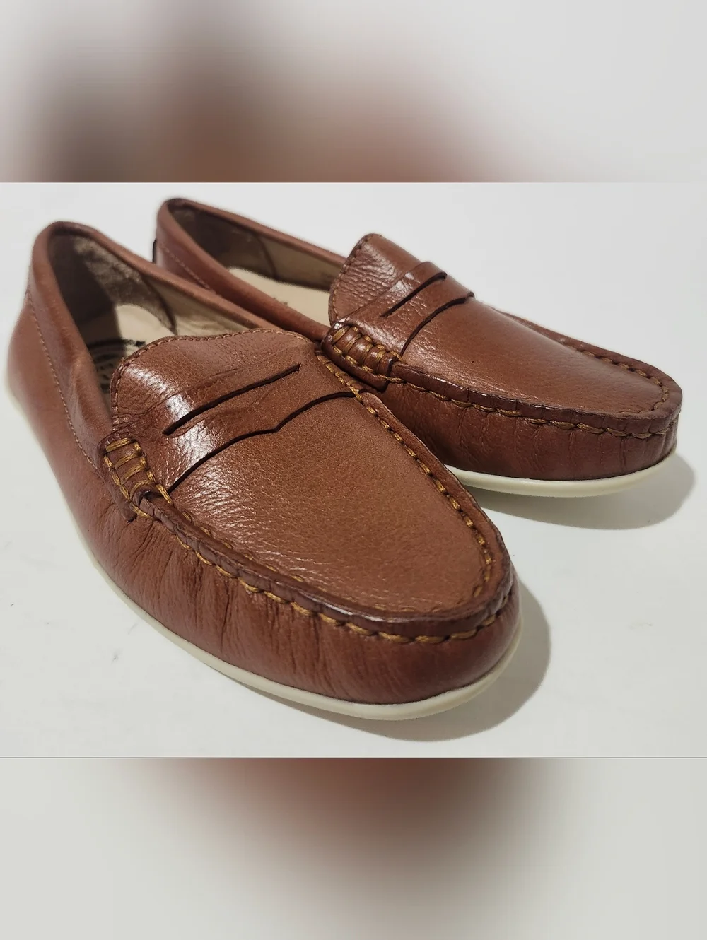Driver Club USA Brown Kids Penny Loafers with White Sole Size 11